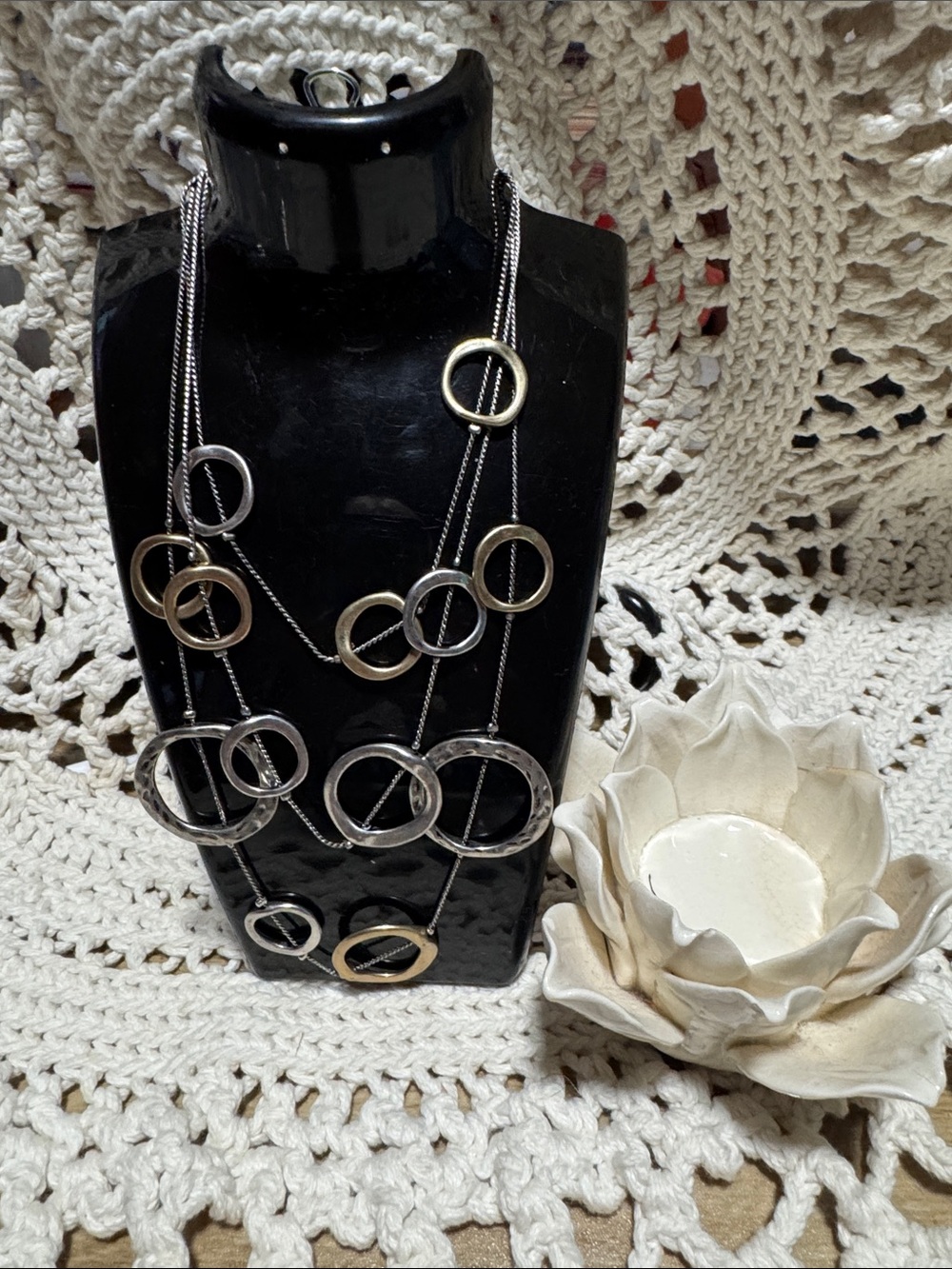 Chico's Two-Tone Multi-Ring Layered Necklace - Silver & Gold